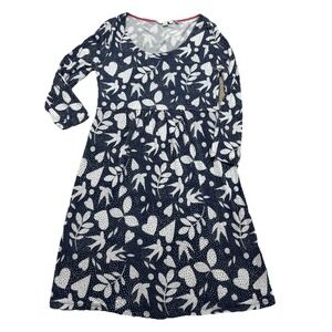 Boden Women's 3/4 Sleeve Blue Sparrow Heart Print Jersey Tunic Dress Size 8R